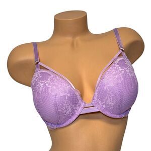 VICTORIA'S SECRET 34D Very Sexy Push-Up Plunge Add 1 Cup Bra‎ Floral Lace Lilac